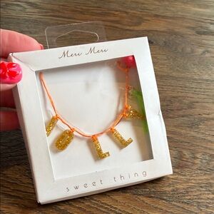 Meri Meri Gold Glitter JOLLY Necklace with Orange String, Tassel & Pom Pom